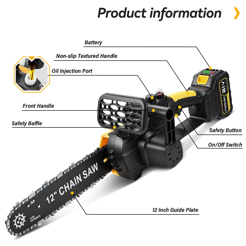 12 Inch Brushless Cordless Chain Saw with Oiler [2 Batteries and Charger Included]