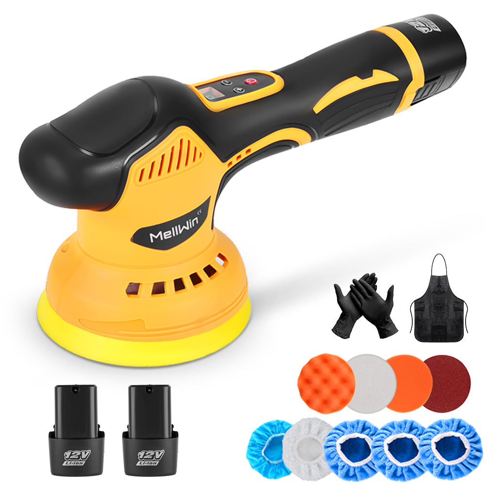 NewBeny 12V 6-Inch 150mm Cordless Car Polisher 8 Gears with 2 Batteries & Charger