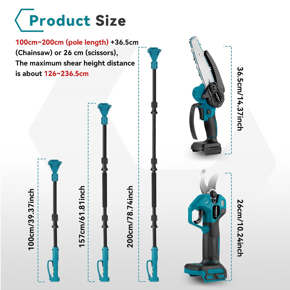 NewBeny Cordless 6" Chainsaw & 25mm Pruning Shears & 2m High Pole Combo Kit With 2 Batteries and Charger