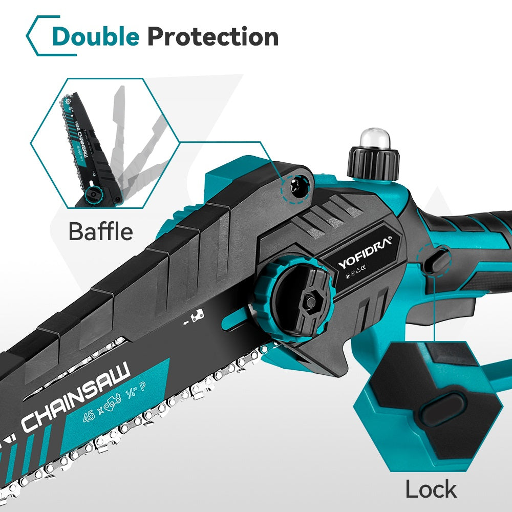 NewBeny 3000W Motosierra Eléctrica Inalámbrica Sin Escobillas de 8 Pulgadas con Cadenas y Guía Adicional para Batería Makita de 18V