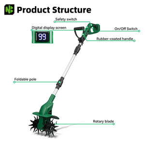 Gardening tool with labeled parts on a white background