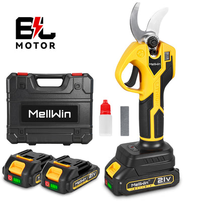 Sécateur sans fil NewBeny 32 mm, jaune, avec 2 batteries et chargeur