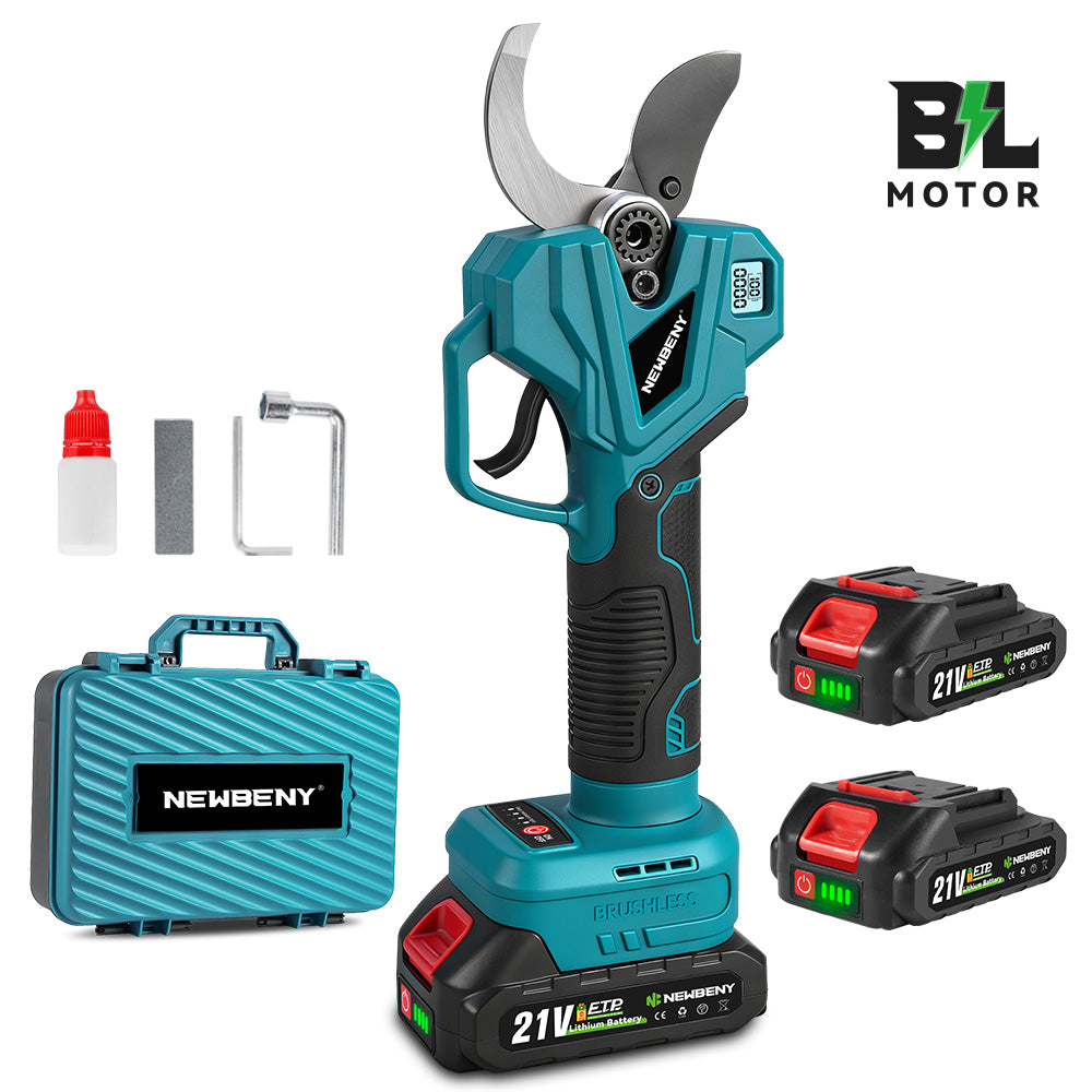 NewBeny 60mm Brushless Cordless Pruning Shears 4 Gears [2 Batteries and a Charger Included]