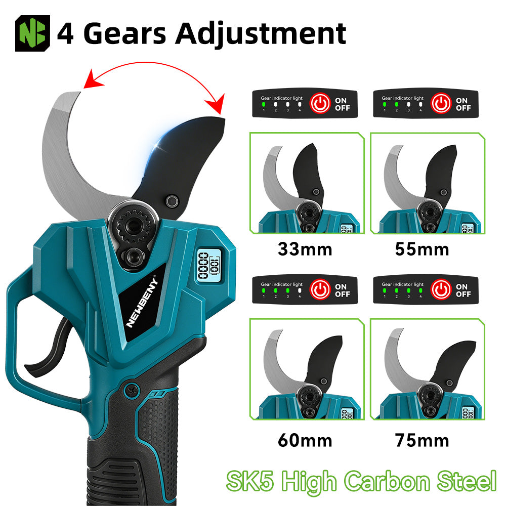 NewBeny 60mm Brushless Cordless Pruning Shears 4 Gears 2 Batteries An newbeny-60mm-brushless-cordless-pruning-shears-4-gears-2-batteries-an