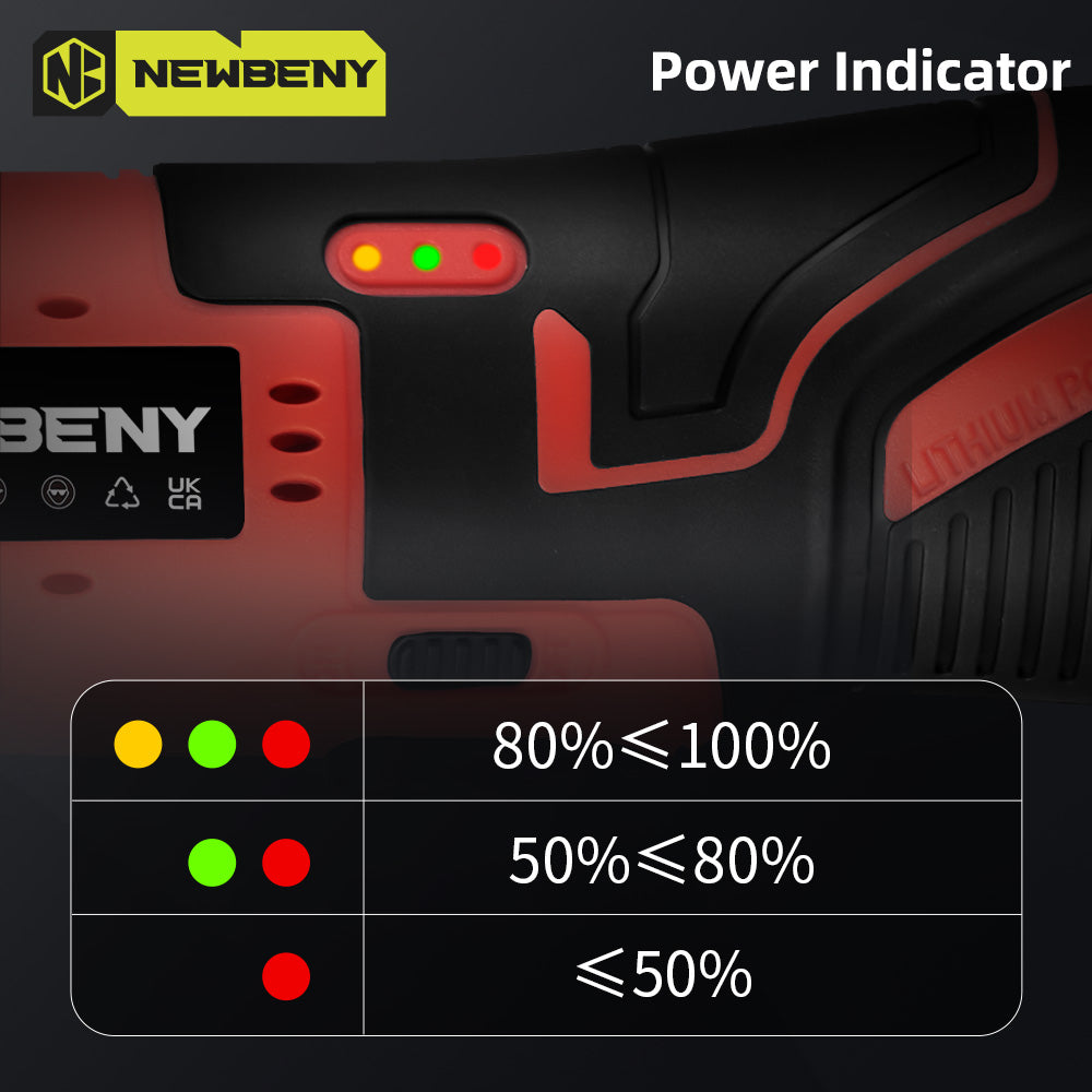 NewBeny 3/8" 60N.m Cordless Ratchet Wrench with 2 Batteries & Charger