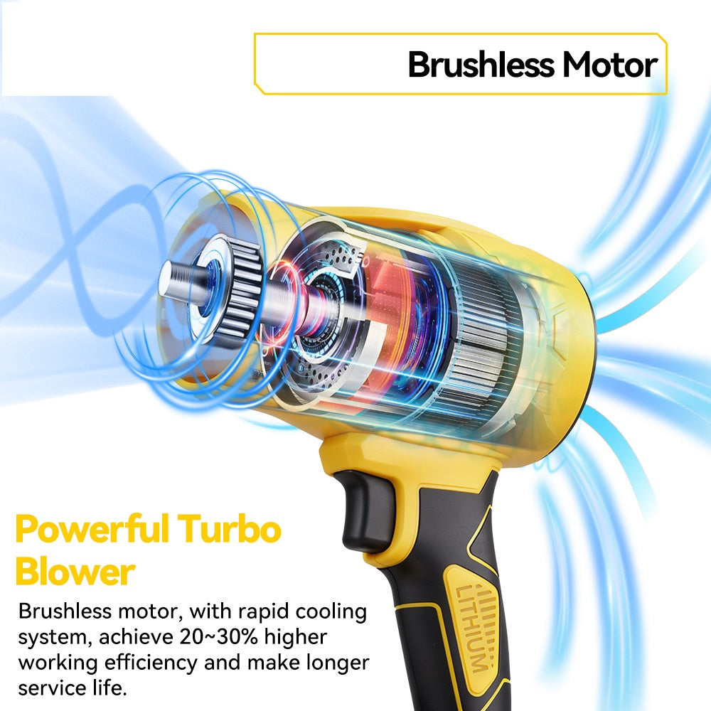 Turbo blower with brushless motor and cooling system illustration on a white background