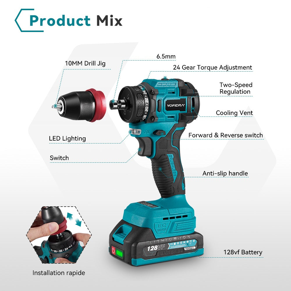 NewBeny 3 in 1 Brushless Electric Screwdriver Hammer Drill Cordless For Makita 18V Battery