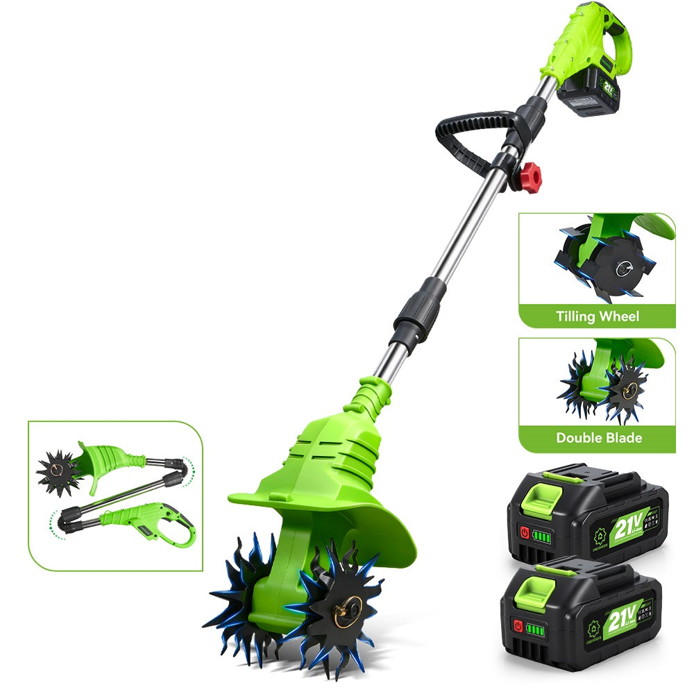 NewBeny 8 In. Cordless Handheld Garden Tiller with Cultivating Blades & Tilling Wheels