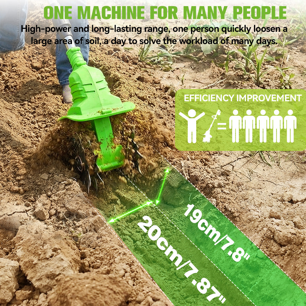 NewBeny 8 In. Cordless Handheld Garden Tiller with Cultivating Blades & Tilling Wheels