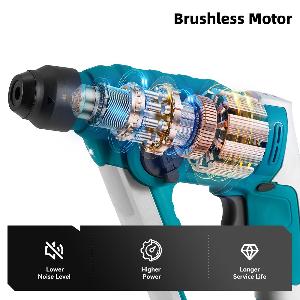 NewBeny 2 In 1 Brushless Electric Hammer Drill Cordless with Battery