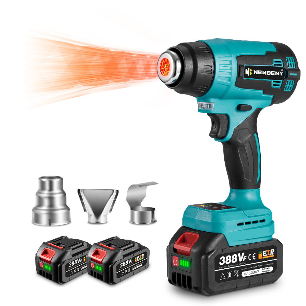 NewBeny Pistola de aire caliente eléctrica de 2000 W, 9 engranajes con pantalla LED para batería Makita de 18 V