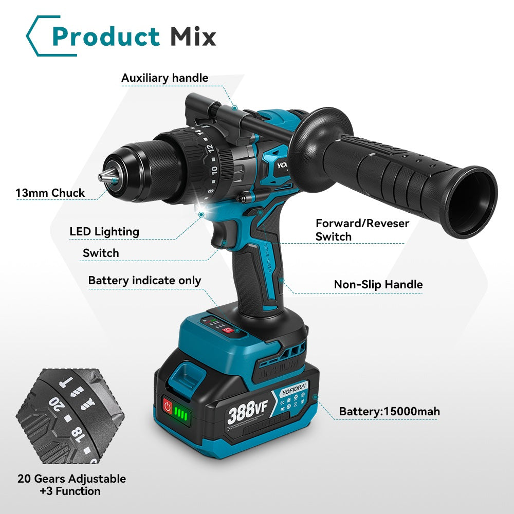 NewBeny 13mm 900N.m Brushless Cordless Impact Drill