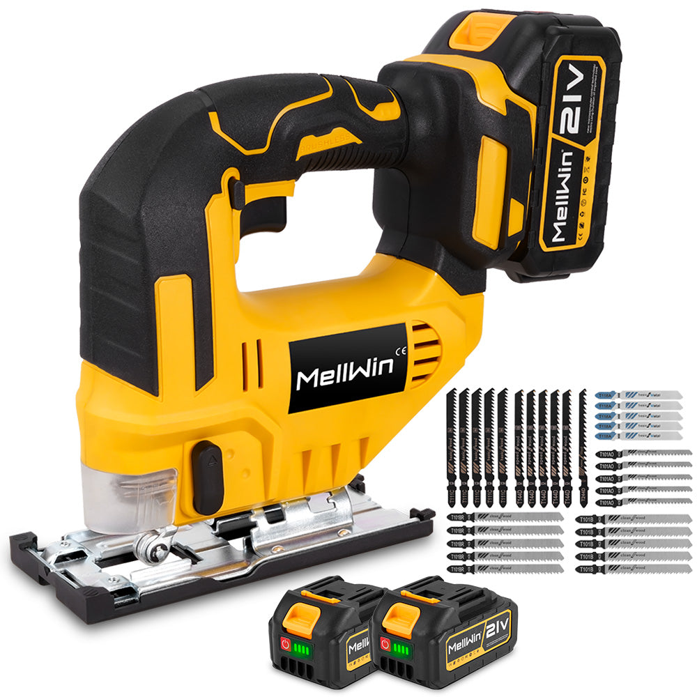 MellWin 21V Brushed Cordless Jigsaw with 31 Saw Blades
