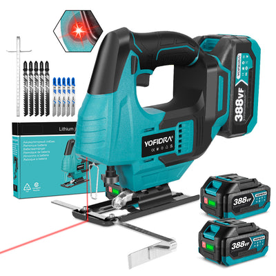 NewBeny Brushless Cordless Jigsaw with Laser, 10 Blades [2 Batteries and a Charger Included]