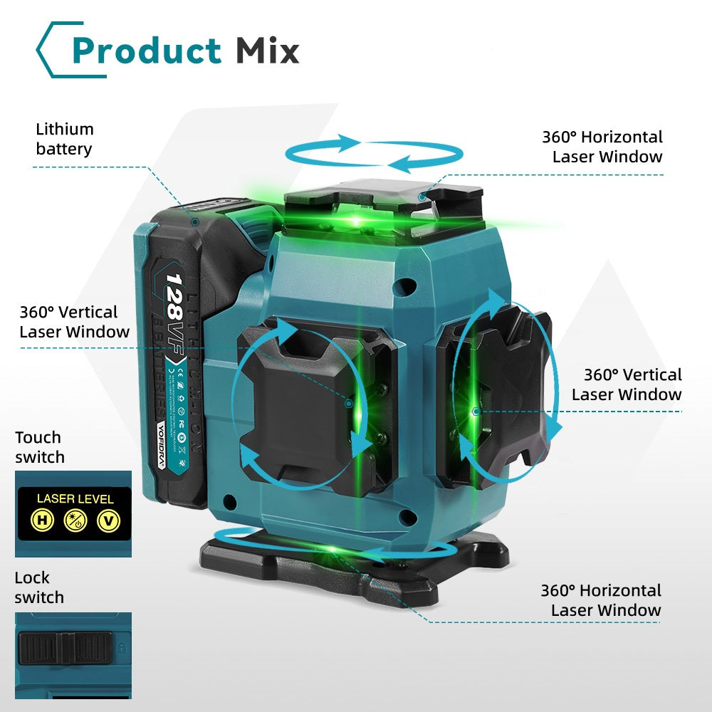 NewBeny 18V 4D 16-Line Laser Level Kit with Plastic Case, 2