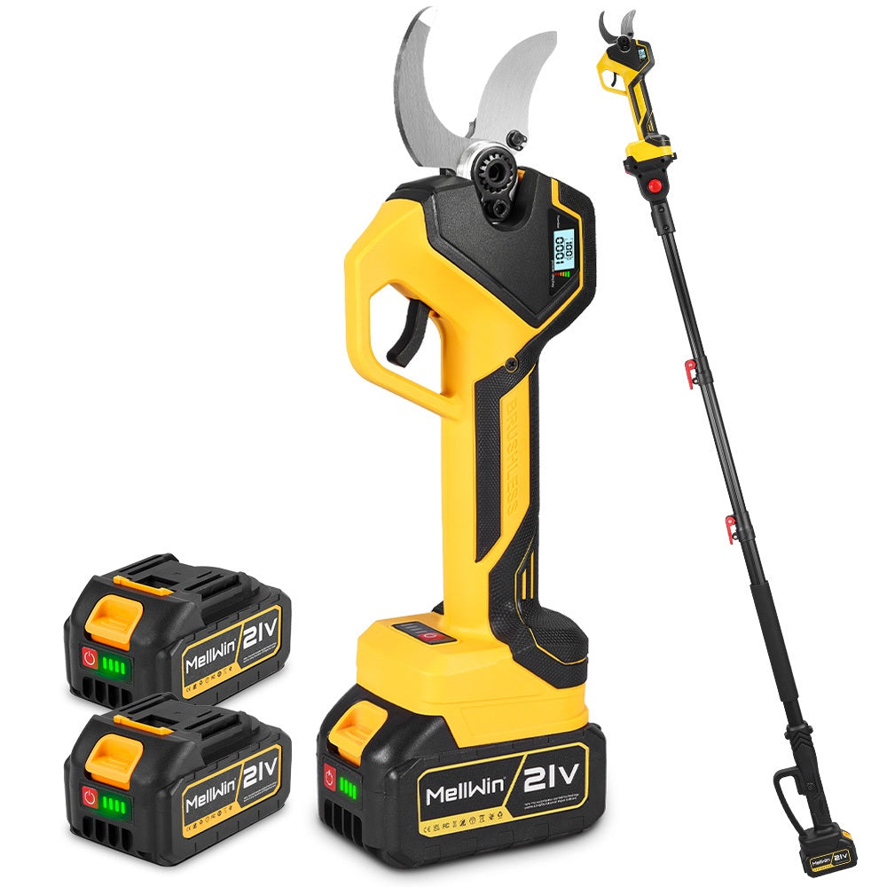 NewBeny 2-in-1 50mm Cordless Pruning Shears with 1.8m Extension Pole [2 Batteries and a Charger Included]