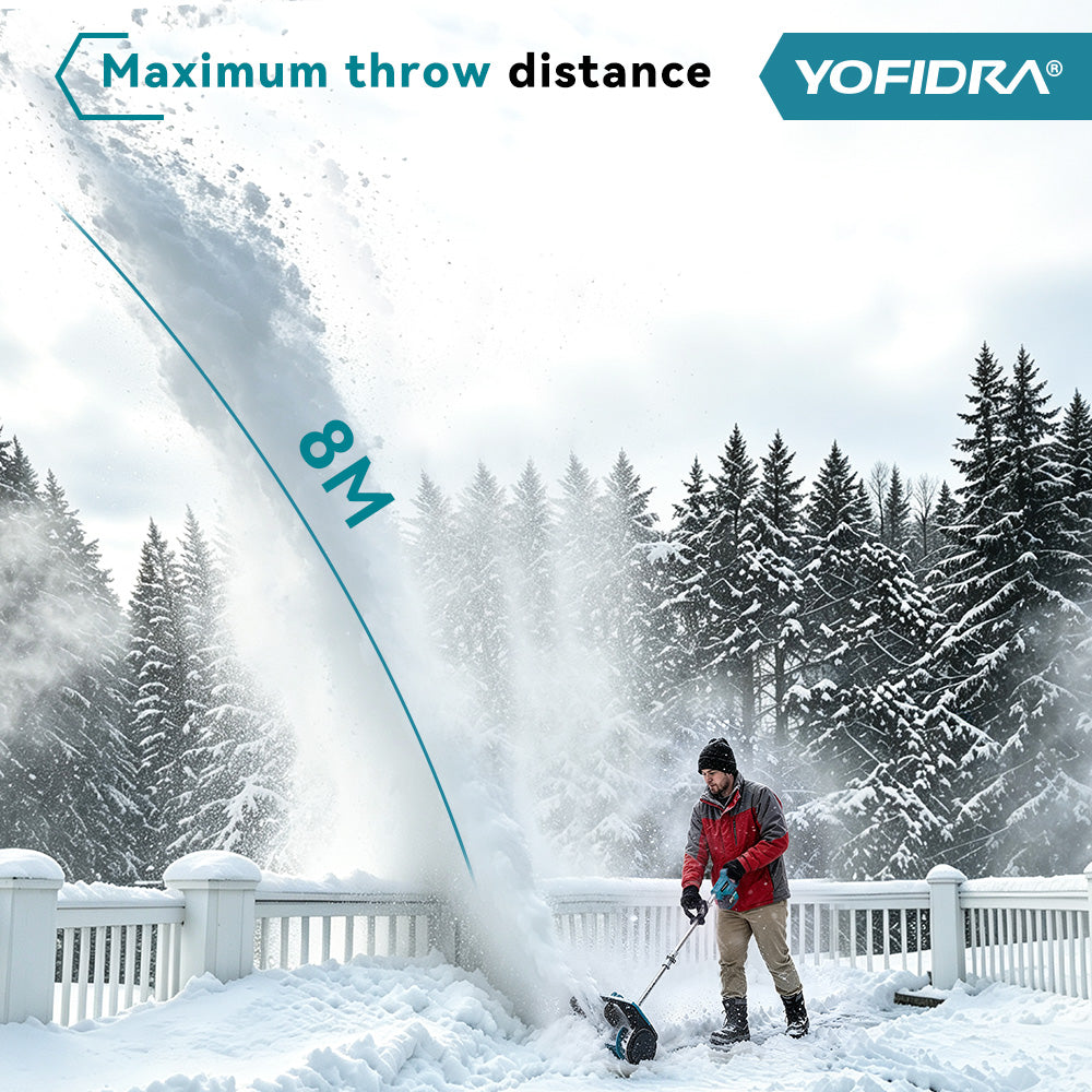 Pelle à neige sans fil Yofidra 14 po avec moteur sans balais, 3 directions de déneigement et portée de 8 m (26 pi).