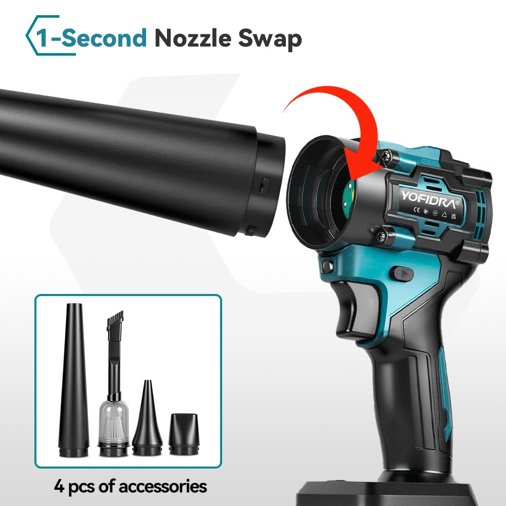 YOFIDRA power tool with interchangeable nozzles on a white background