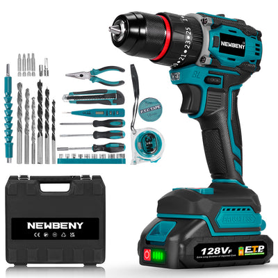 NewBeny Brushless Cordless Drill Kit – 2 Batteries, 30 Accessories, Charger & Case