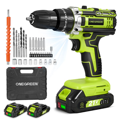Cordless Hammer Drill Driver Kit with 2 Batteries & 34-Piece Accessory Set