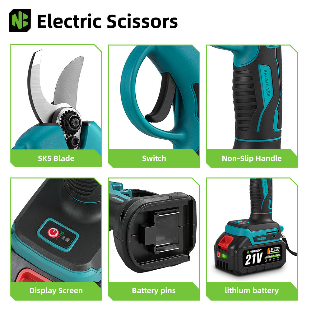 Electric scissors with features highlighted on a white background