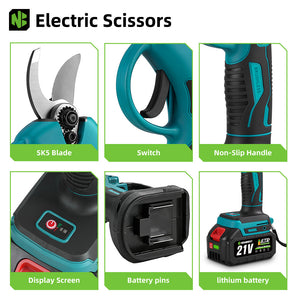 Electric scissors with features highlighted on a white background